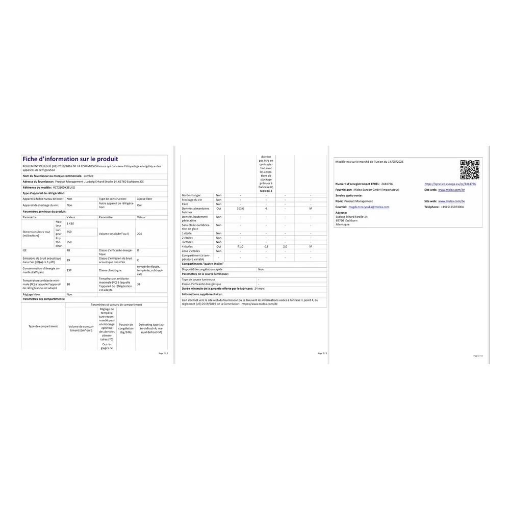 Comfee Réfrigérateur 204 L