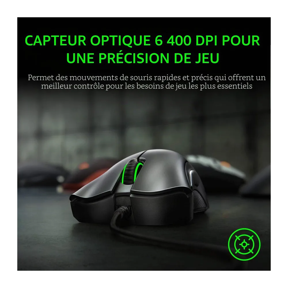 Razer DeathAdder Essential (2021) - Souris Gaming Filaire avec Capteur Optique de 6400 DPI (Design Ergonomique, 5 Boutons Programmables, Jusqu'à 10M de Clics) Noir