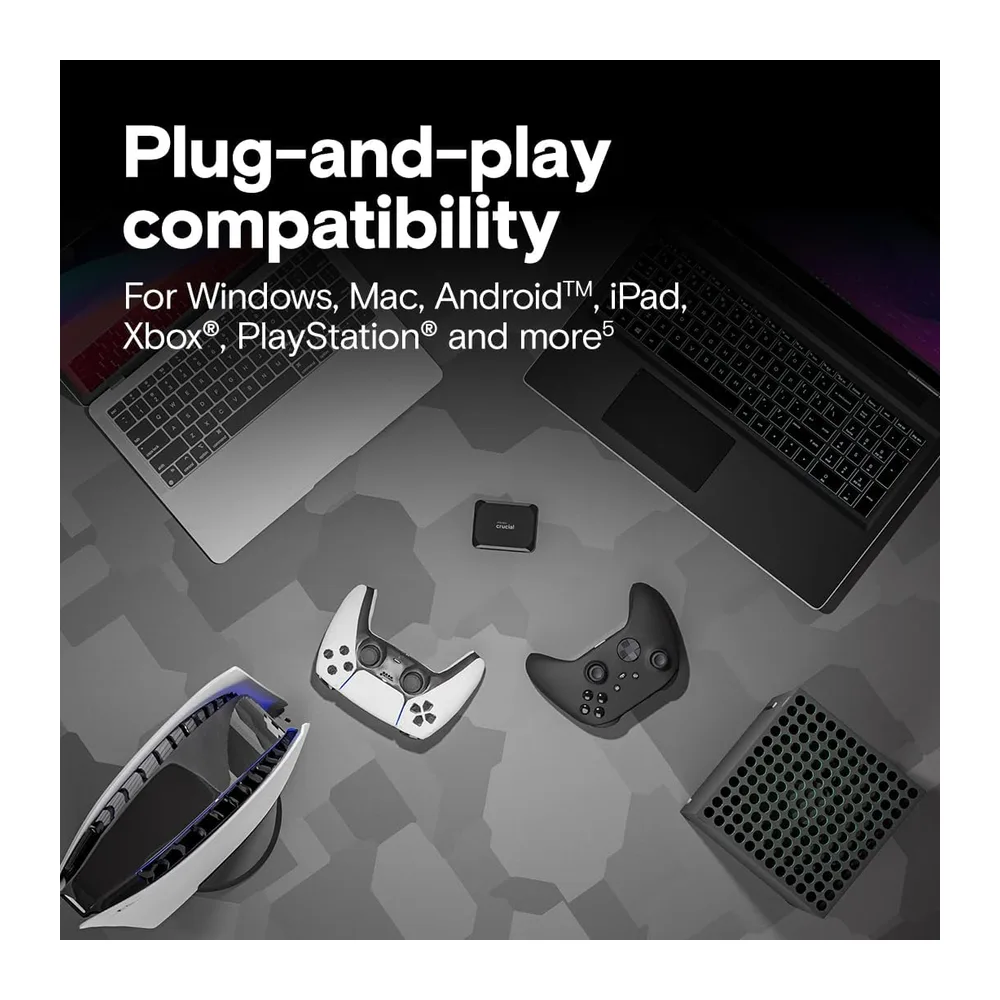 Crucial X9 4To Disque SSD Externe Portable, Jusqu’à 1050Mo/s, Compatible avec PC, Mac, PlayStation et Xbox, USB-C 3.2 - 
