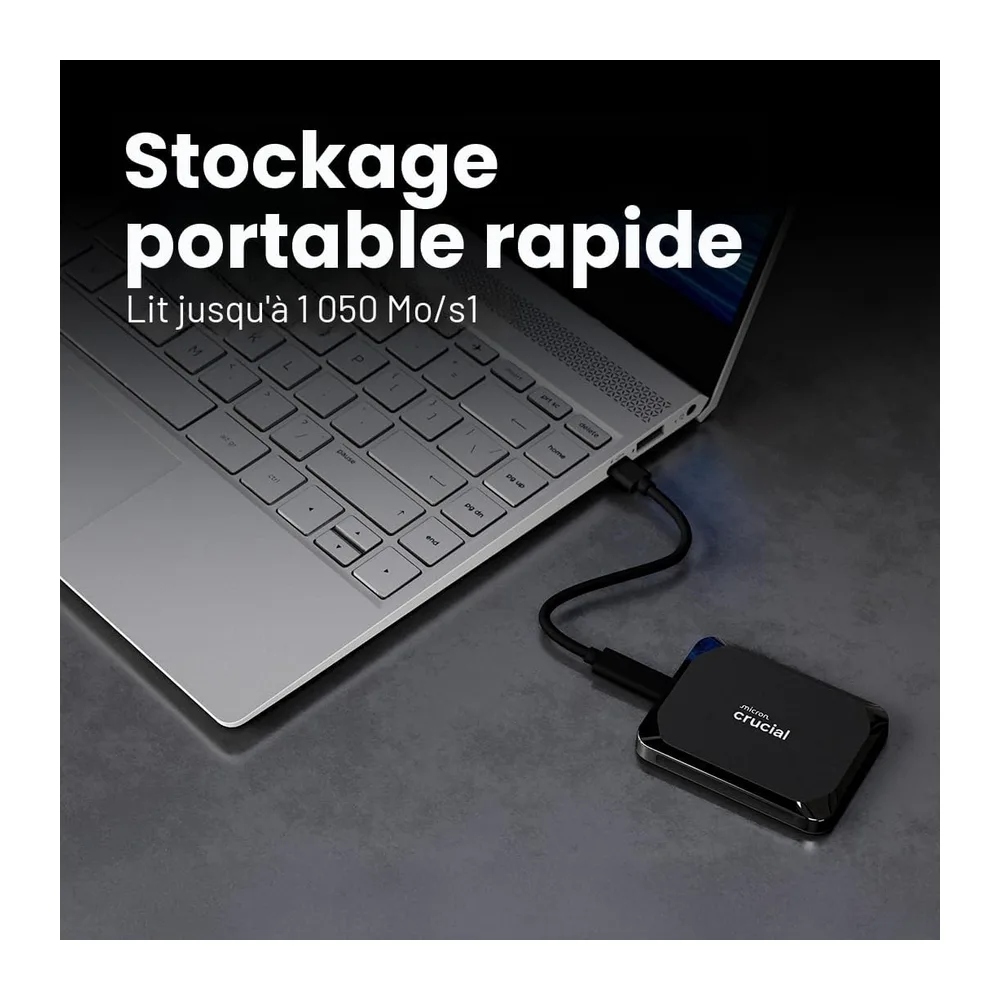 Crucial X9 1To Disque SSD Externe Portable, Jusqu’à 1050Mo/s, Compatible avec PC, Mac, PlayStation et Xbox, USB-C 3.2 - CT1000X9SSD902