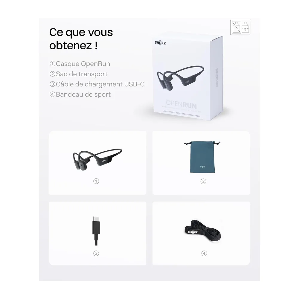 SHOKZ Casque à Conduction osseuse, 8 h d’autonomie - Noir | bluetooth oreilles libres pour le sport avec microphone, sans fil étanche IP67, 8 h d’autonomie, USB-C, bandeau de sport