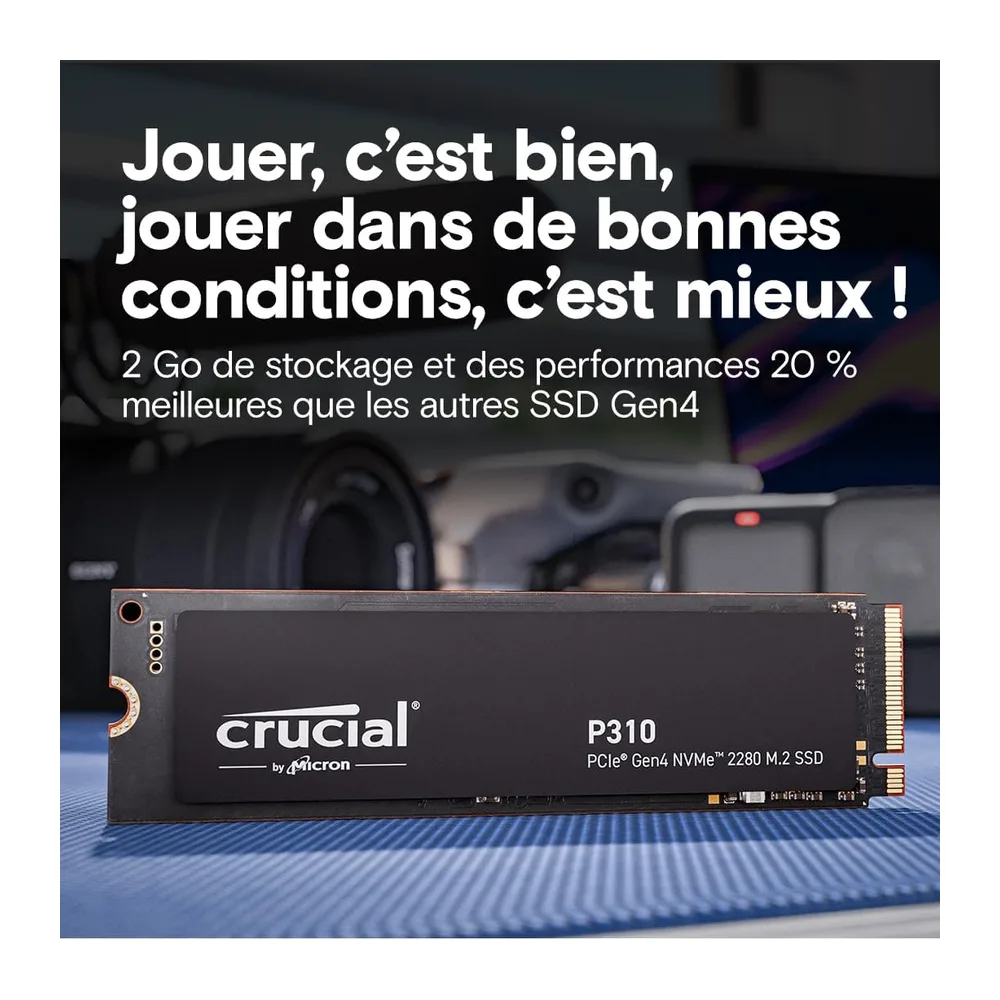 Crucial P310 SSD 2To PCIe Gen4 NVMe M.2 2280, jusqu’à 7.100 Mo/s, Compatible avec Ordinateur Portable et de Bureau & Con